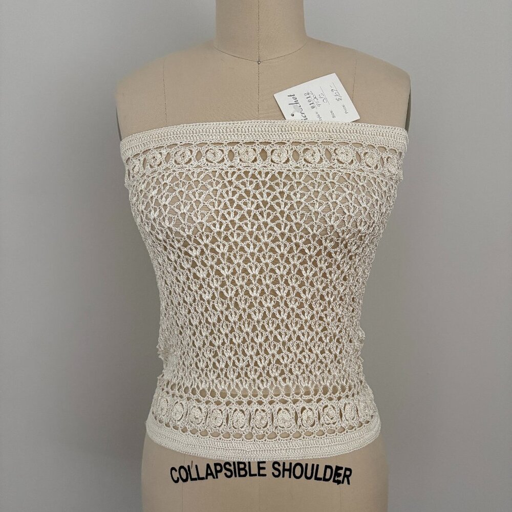 Dicrochet Women's Cream Crochet Knit Tube Top Cottagecore Festival Chic OS